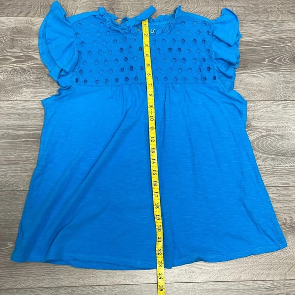 Loft Outlet Flutter Sleeve Eyelet Tie Back Blue Top M - Picture 6 of 12